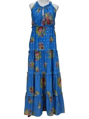 House of Harlow 1960 Blue Floral Tiered Halter Maxi Dress